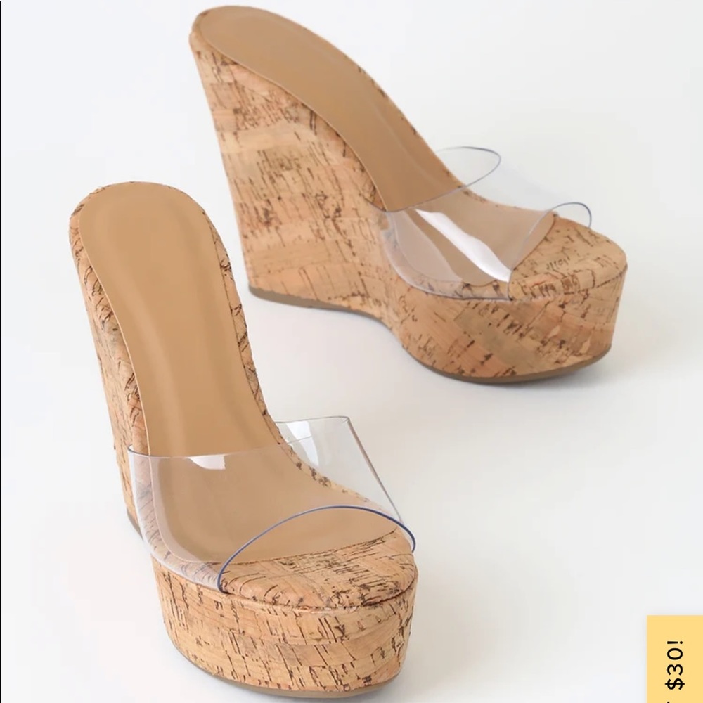 Lulus clear cork wedge